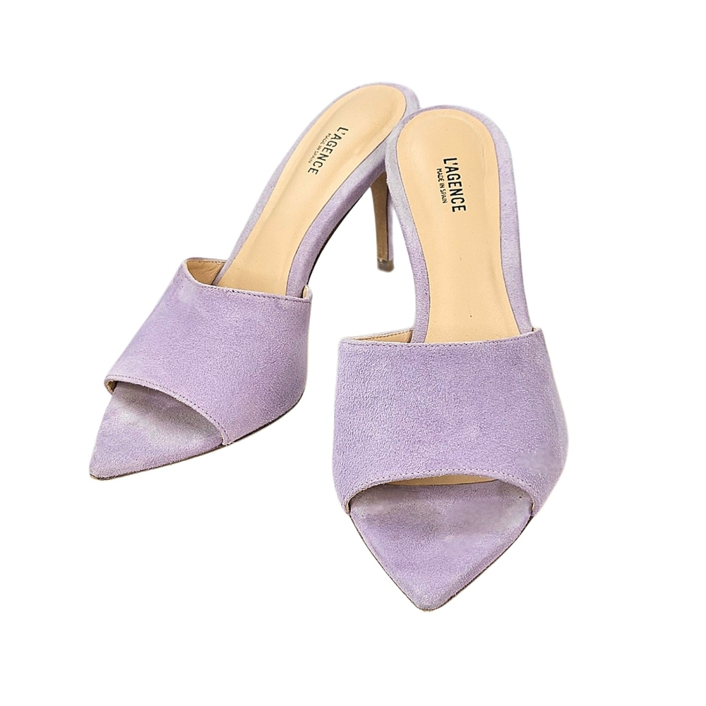 L'AGENCE Lolita II Stiletto Mules In Lilac Suede